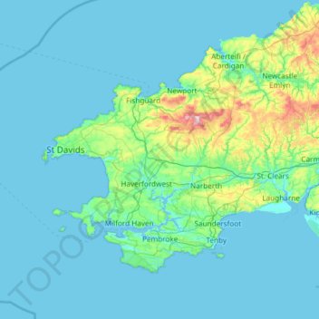 Mappa topografica Pembrokeshire, altitudine, rilievo