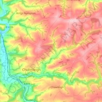 Mappa topografica Chulmleigh, altitudine, rilievo