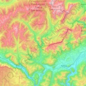 Mappa topografica Cismon, altitudine, rilievo