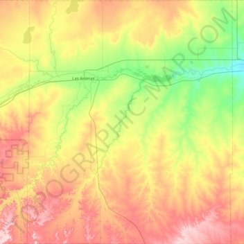 Mappa topografica Bent County, altitudine, rilievo