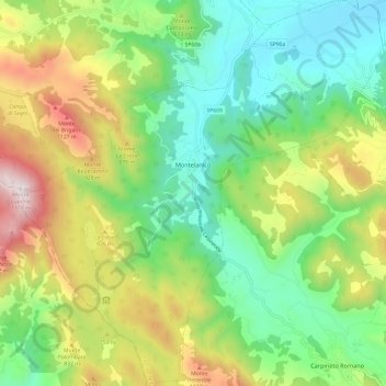 Mappa topografica Montelanico, altitudine, rilievo