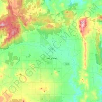 Mappa topografica Lancefield, altitudine, rilievo