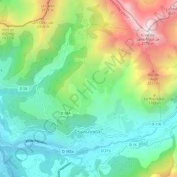 Mappa topografica Saint-Firmin, altitudine, rilievo