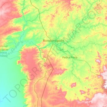 Mappa topografica Rondonópolis, altitudine, rilievo