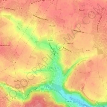 Mappa topografica Fontaine-la-Mallet, altitudine, rilievo