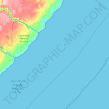 Mappa topografica Pondoland Inshore Restricted Zone, altitudine, rilievo