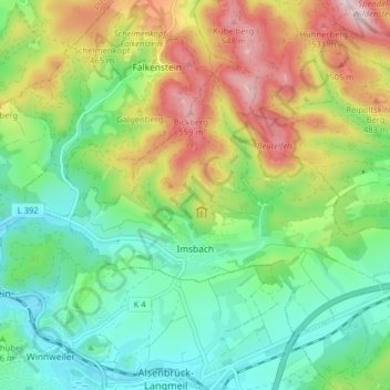 Mappa topografica Imsbach, altitudine, rilievo