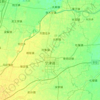 Mappa topografica 宁津县, altitudine, rilievo
