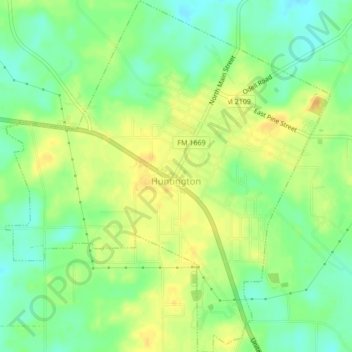 Mappa topografica Huntington, altitudine, rilievo