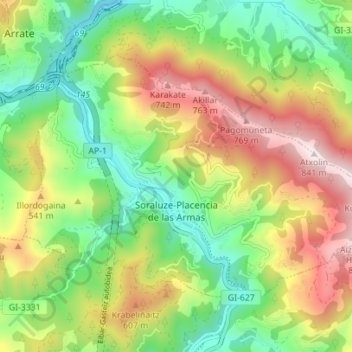Mappa topografica Soraluze, altitudine, rilievo