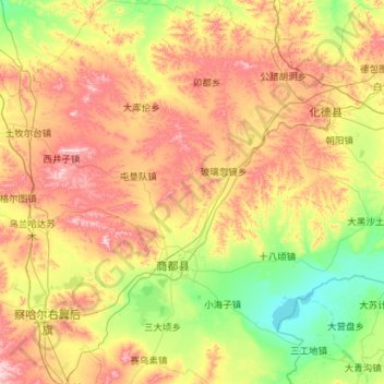 Mappa topografica 商都县, altitudine, rilievo