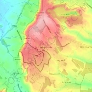 Mappa topografica Whipsnade, altitudine, rilievo