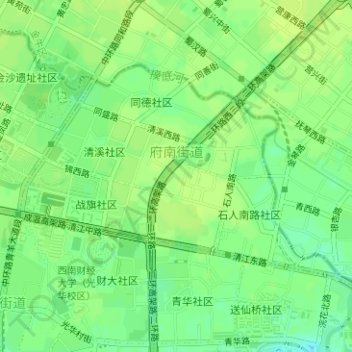 Mappa topografica 府南街道, altitudine, rilievo