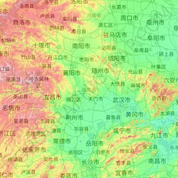 Mappa topografica Hubei, altitudine, rilievo