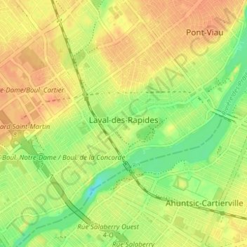 Mappa topografica Laval-des-Rapides, altitudine, rilievo