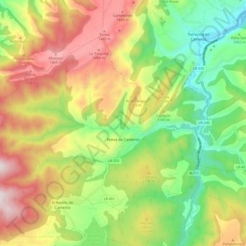 Mappa topografica Nieva de Cameros, altitudine, rilievo