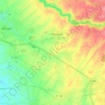 Mappa topografica Thorigné, altitudine, rilievo