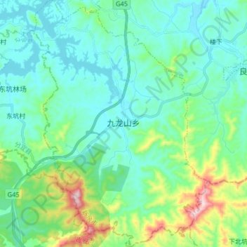 Mappa topografica 九龙山乡, altitudine, rilievo