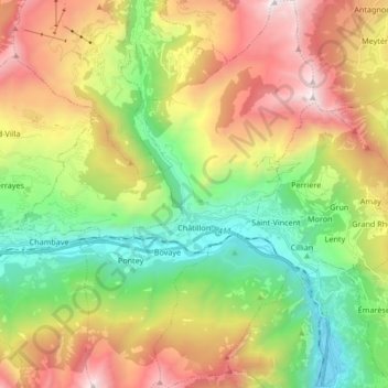 Mappa topografica Châtillon, altitudine, rilievo