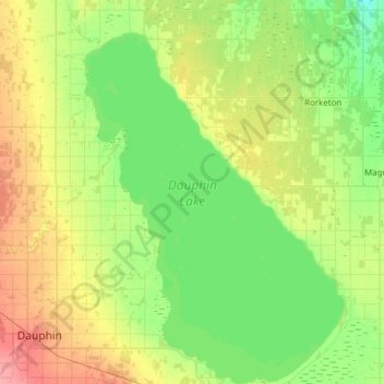 Mappa topografica Dauphin Lake, altitudine, rilievo