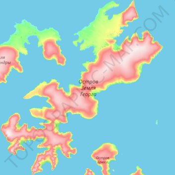 Mappa topografica Prince George Land, altitudine, rilievo