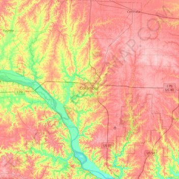 Mappa topografica Boone County, altitudine, rilievo