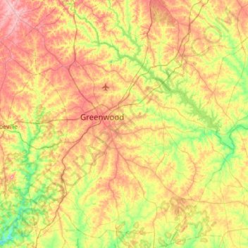 Mappa topografica Greenwood County, altitudine, rilievo