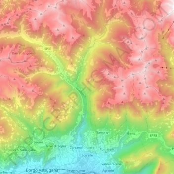Mappa topografica Scurelle, altitudine, rilievo