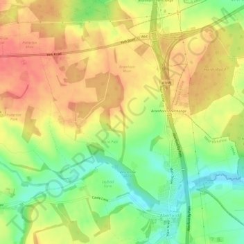 Mappa topografica Aberford, altitudine, rilievo