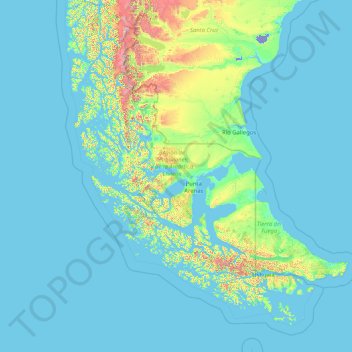 Mappa topografica Regione di Magellano e dell'Antartide Cilena, altitudine, rilievo