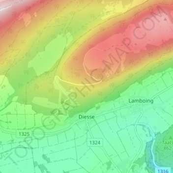 Mappa topografica Diesse, altitudine, rilievo