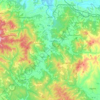 Mappa topografica Bucine, altitudine, rilievo