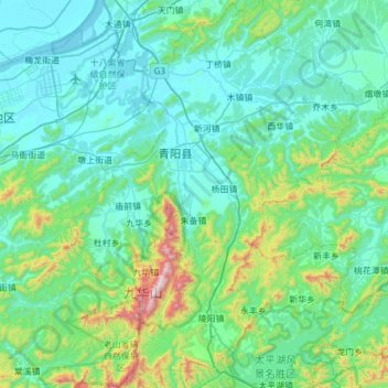 Mappa topografica 青阳县, altitudine, rilievo