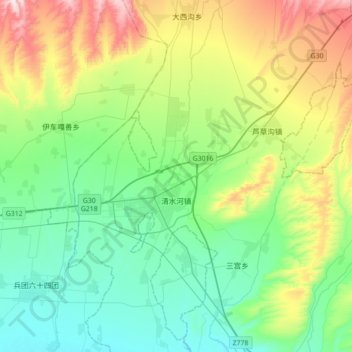 Mappa topografica 清水河镇, altitudine, rilievo