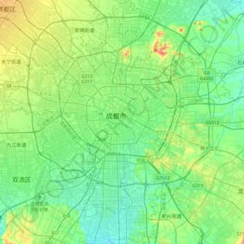 Mappa topografica 高新区, altitudine, rilievo