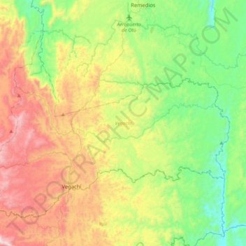 Mappa topografica Vegachí, altitudine, rilievo