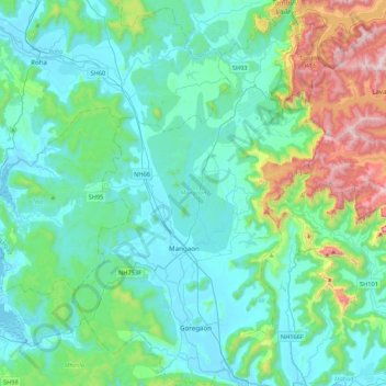 Mappa topografica Mangaon Taluka, altitudine, rilievo