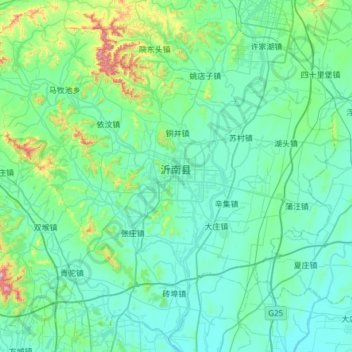 Mappa topografica 沂南县, altitudine, rilievo