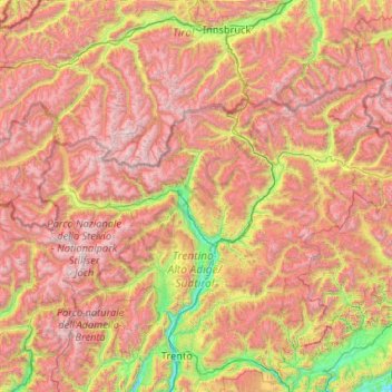 Mappa topografica Bolzano, altitudine, rilievo