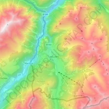 Mappa topografica Nauders, altitudine, rilievo