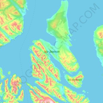 Mappa topografica Isola Dawson, altitudine, rilievo