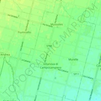 Mappa topografica Villanova di Camposampiero, altitudine, rilievo