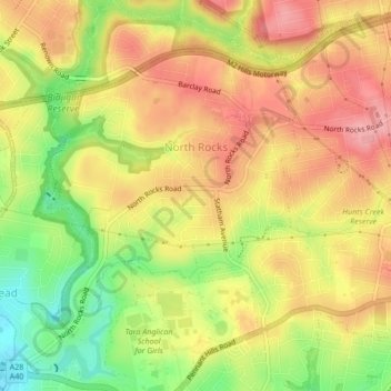 Mappa topografica North Rocks, altitudine, rilievo