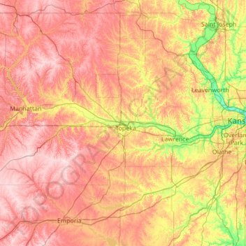 Mappa topografica Kansas River, altitudine, rilievo