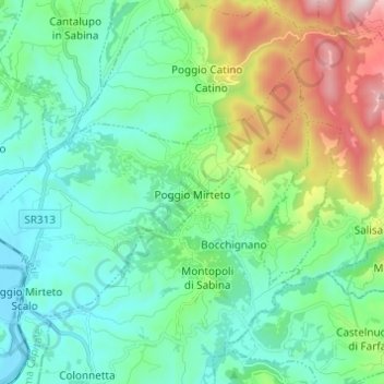 Mappa topografica Poggio Mirteto, altitudine, rilievo