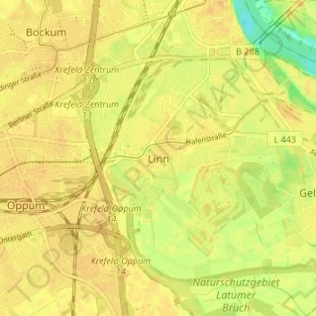 Mappa topografica Linn, altitudine, rilievo