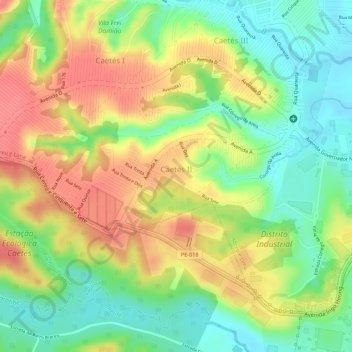 Mappa topografica Caets II, altitudine, rilievo