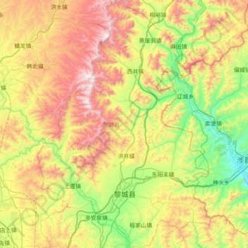 Mappa topografica 黎城县, altitudine, rilievo