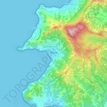 Mappa topografica Acoua, altitudine, rilievo