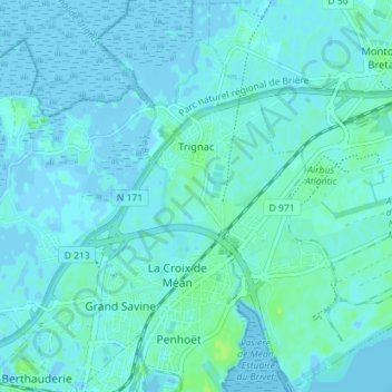 Mappa topografica Trignac, altitudine, rilievo
